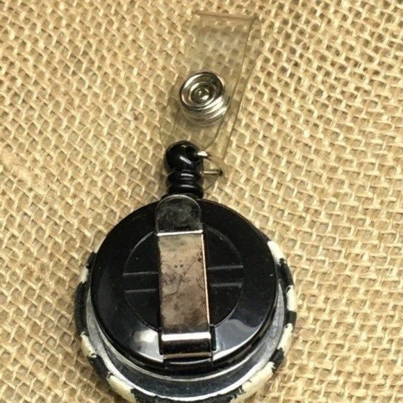 Retractable Badge Holder Pink Script Cursive H Monogram Zebra Pattern Silver - Picture 2 of 3